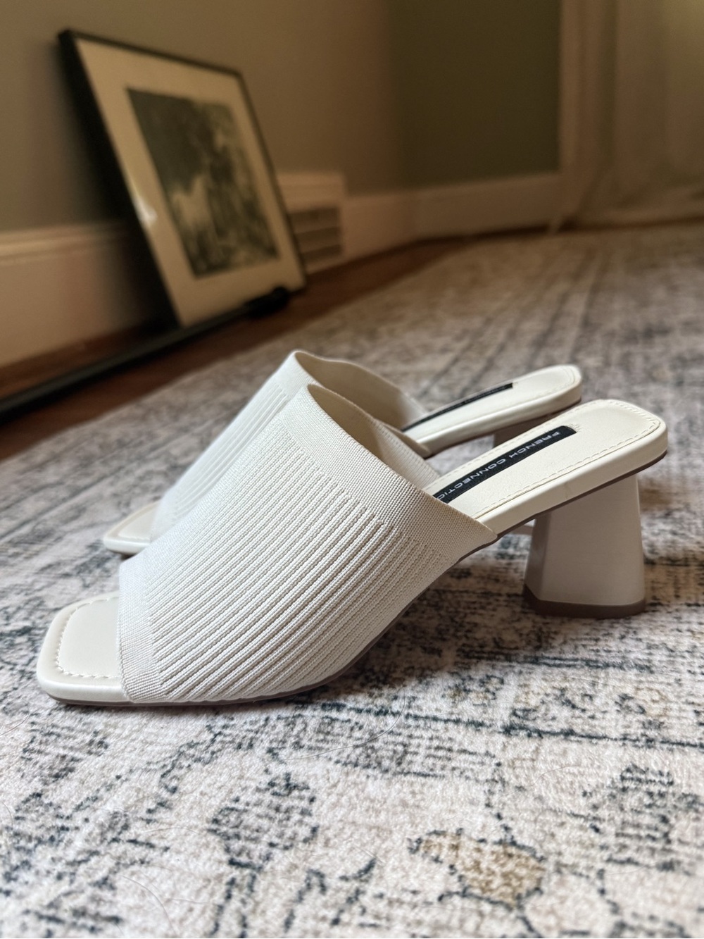 French Connection Ribbed Knit Mule Sandals bone